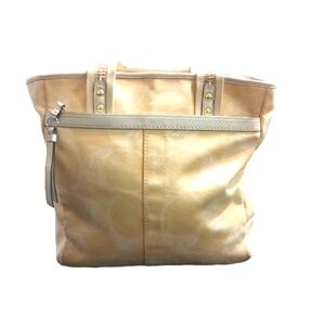 Coach Yellow and White Canvas Shoulder Bag Purse